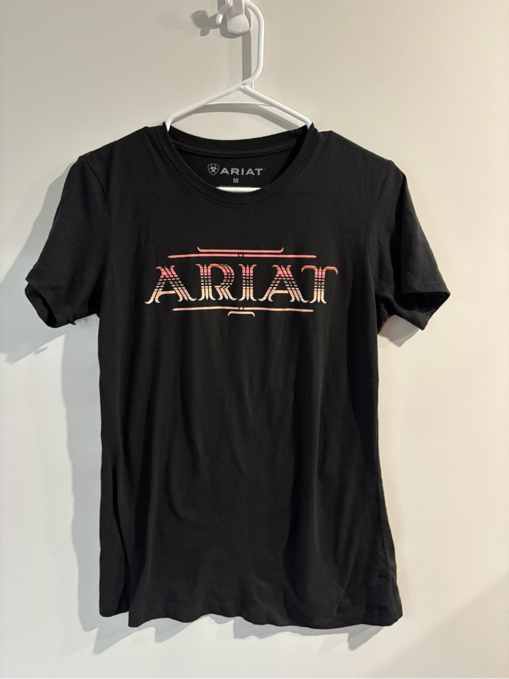 Ariat Black Short Sleeve Tee with Gradient Pink Logo